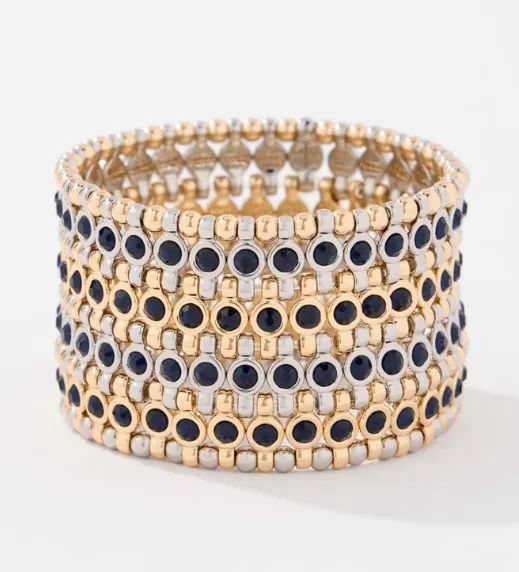 Navy Blue Stone Mixed Metal Stretch Bracelet